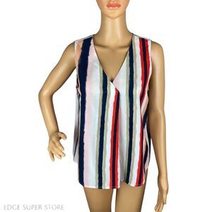 Alex Marie Striped Gray Red White Sleeveless V-Neck Blouse Tank Top Size Medium